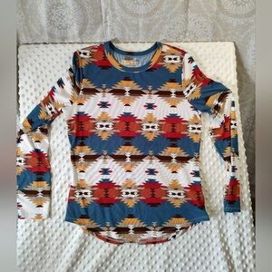 No Boundaries Womens Top Aztec Ribbed Southwestern Cowgirl Boho Fitted Crew XL